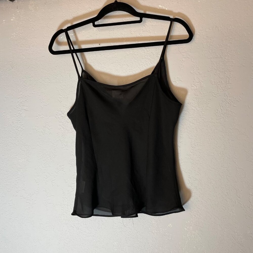 VTG Y2K Sheer Black Lettuce Trim Blouse Sz 16